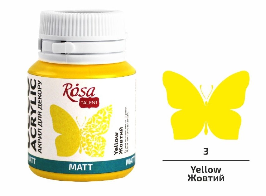 Фарба акрилова матова жовта (03) 20 мл Rosa Talent