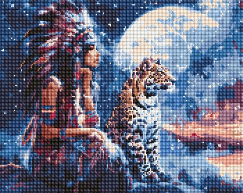 Алмазная мозаика 40х50 см Девушка и леопард