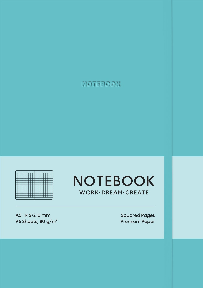 Зошит А5 96 арк клітинка тв палітурка поліуретан на гумці крем блок 7119 бірюзовий