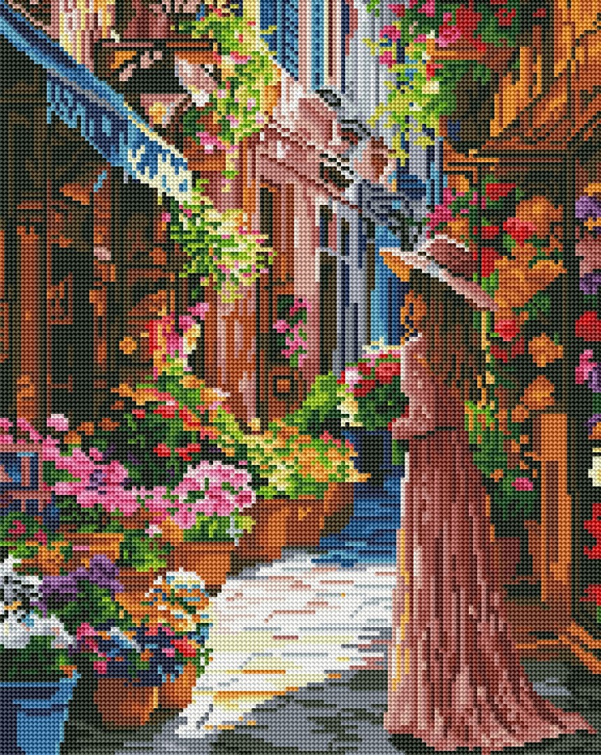 Алмазная мозаика 40x50 см Девушка на цветущей улице