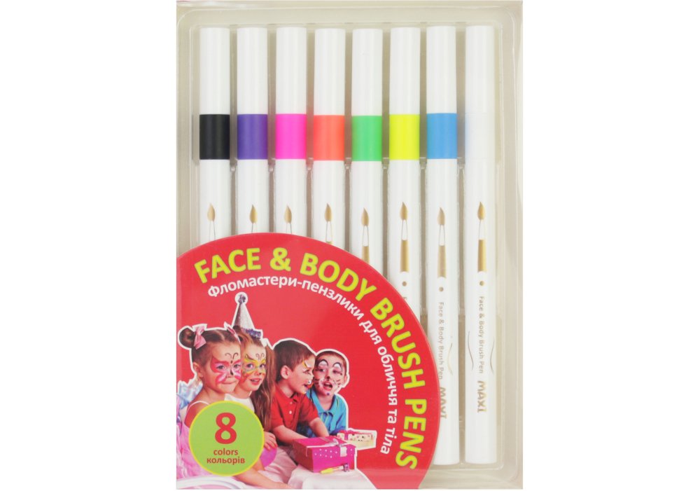 Набор фломастеров-кисточек для лица и тела, 8 цв