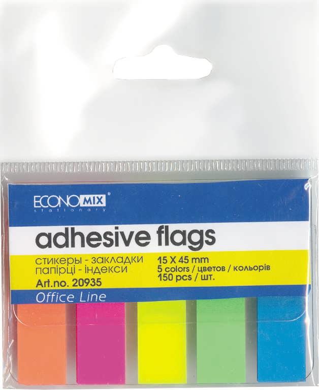 Стікери-закладки Economix 15*45*150 арк папір 5 кольорів пастель