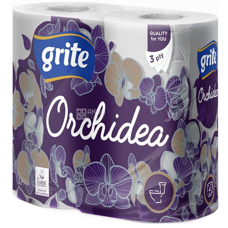 Бумага туалетная Grite Orchidea Gold 3 сл 145 лист, 17,4 м, 4 рул/уп