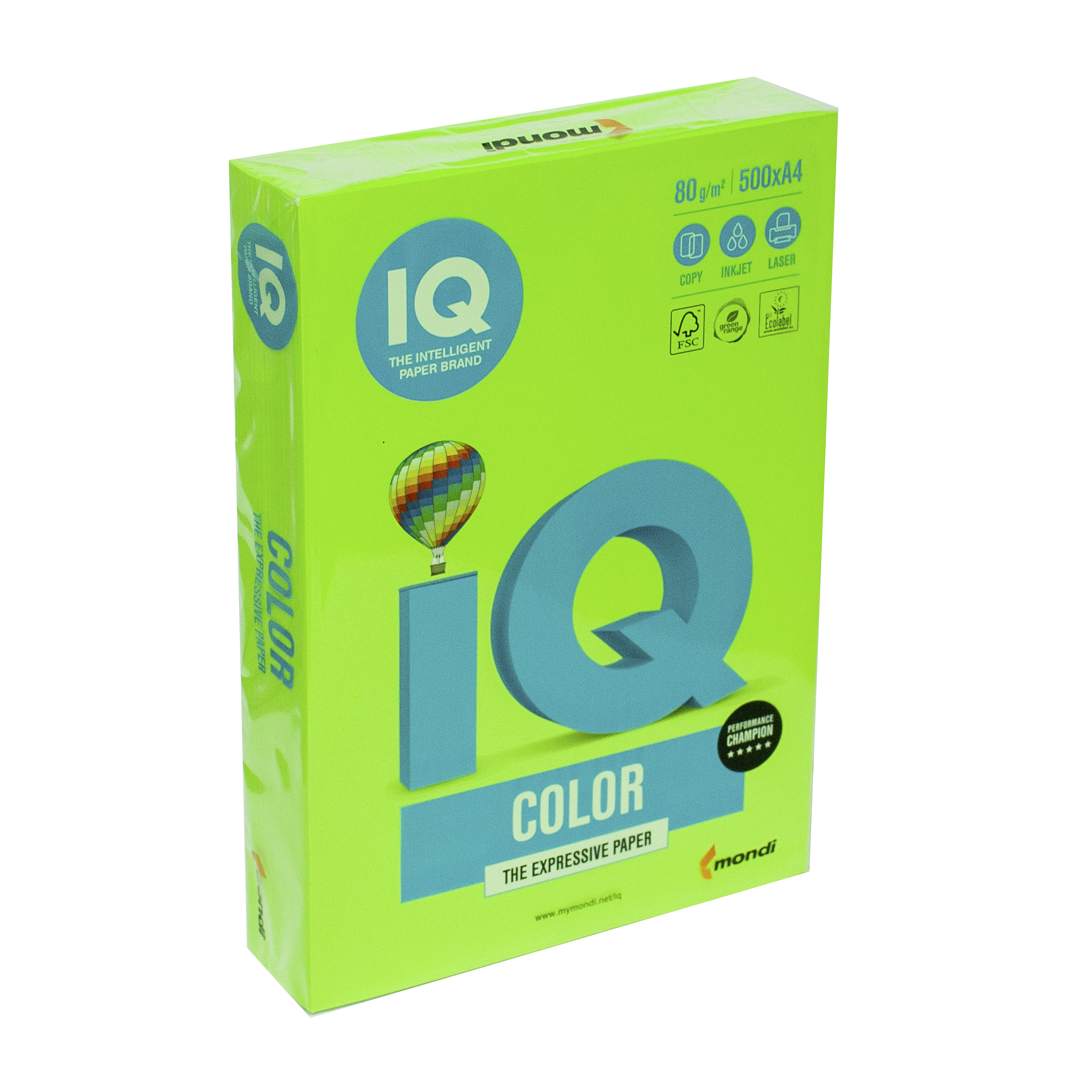 Папір кольоровий А4 IQ Color 80 г/м2 NEOGN неон зелений 500 арк