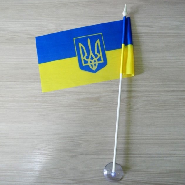 Флаг Украины (20*12) с Гербом желто-голубой на  присоске