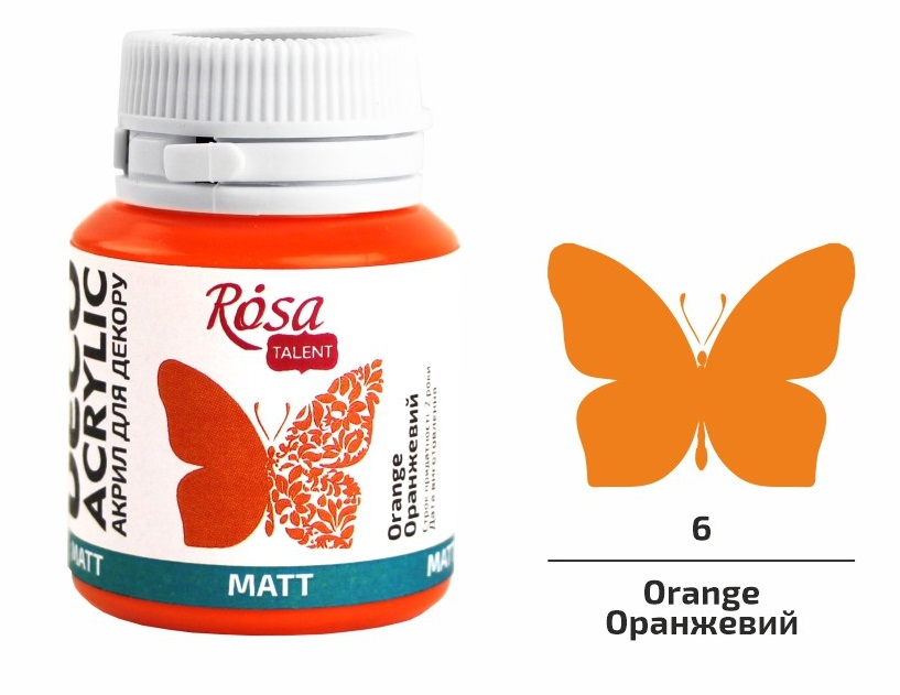 Фарба акрилова матова оранжева (06) 20 мл Rosa Talent