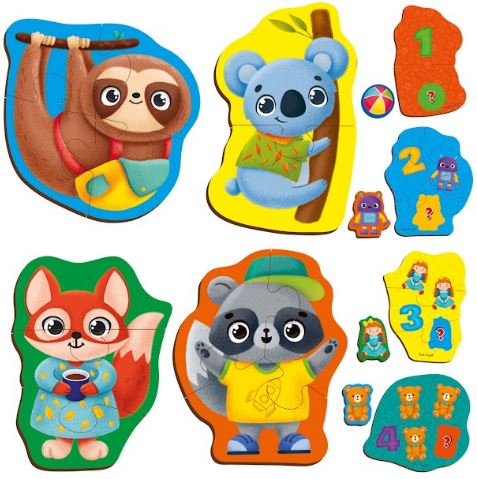 Пазлы картонные с игрой Животные. Игрушки 4 шт