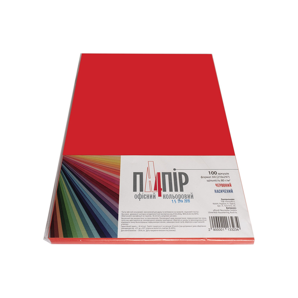Папір кольоровий А4 IQ Color 80 г/м2 ZR09 насичений червоний 100 арк