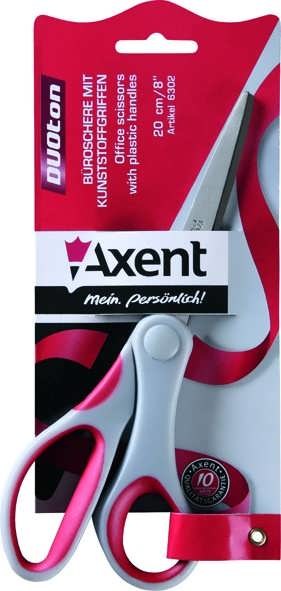 Ножницы 20 см Axent Duoton резин.вставки, серо-красные