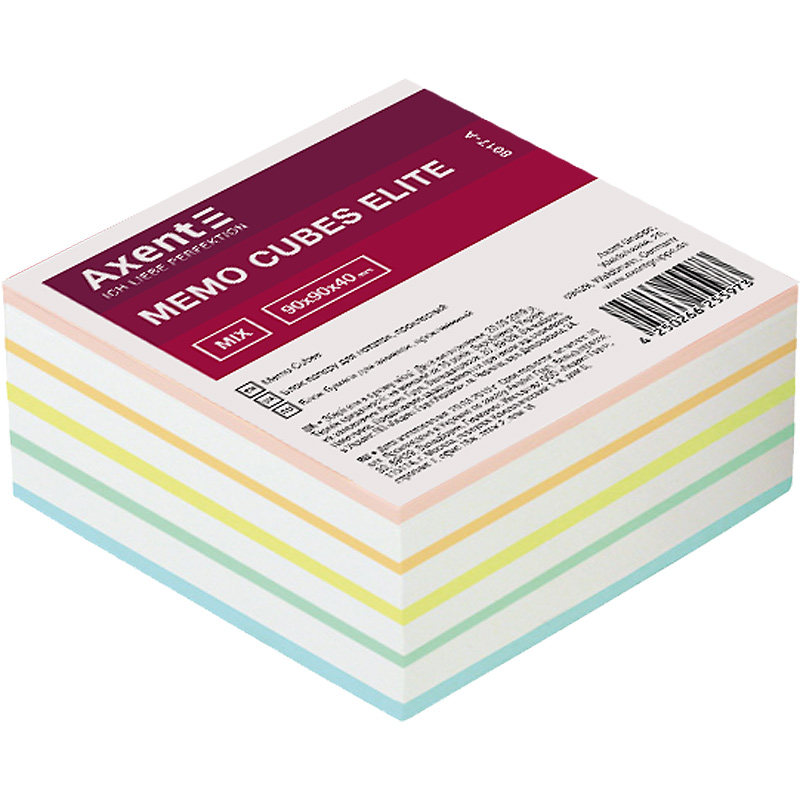 Папір для нотаток Axent Elite Mix 90*90*40 мм проклеєний