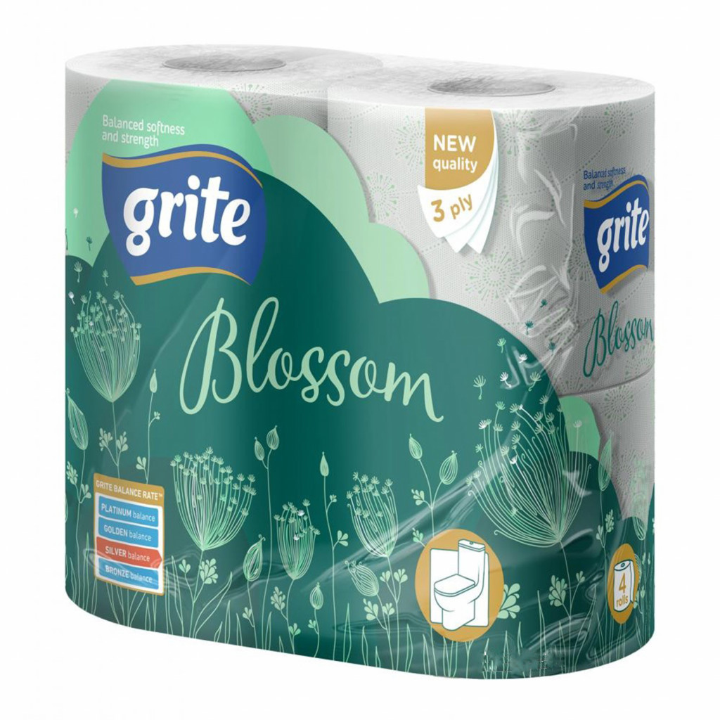Папір туалетний Grite Blossom 3 сл 145 відр, 4 рул/уп
