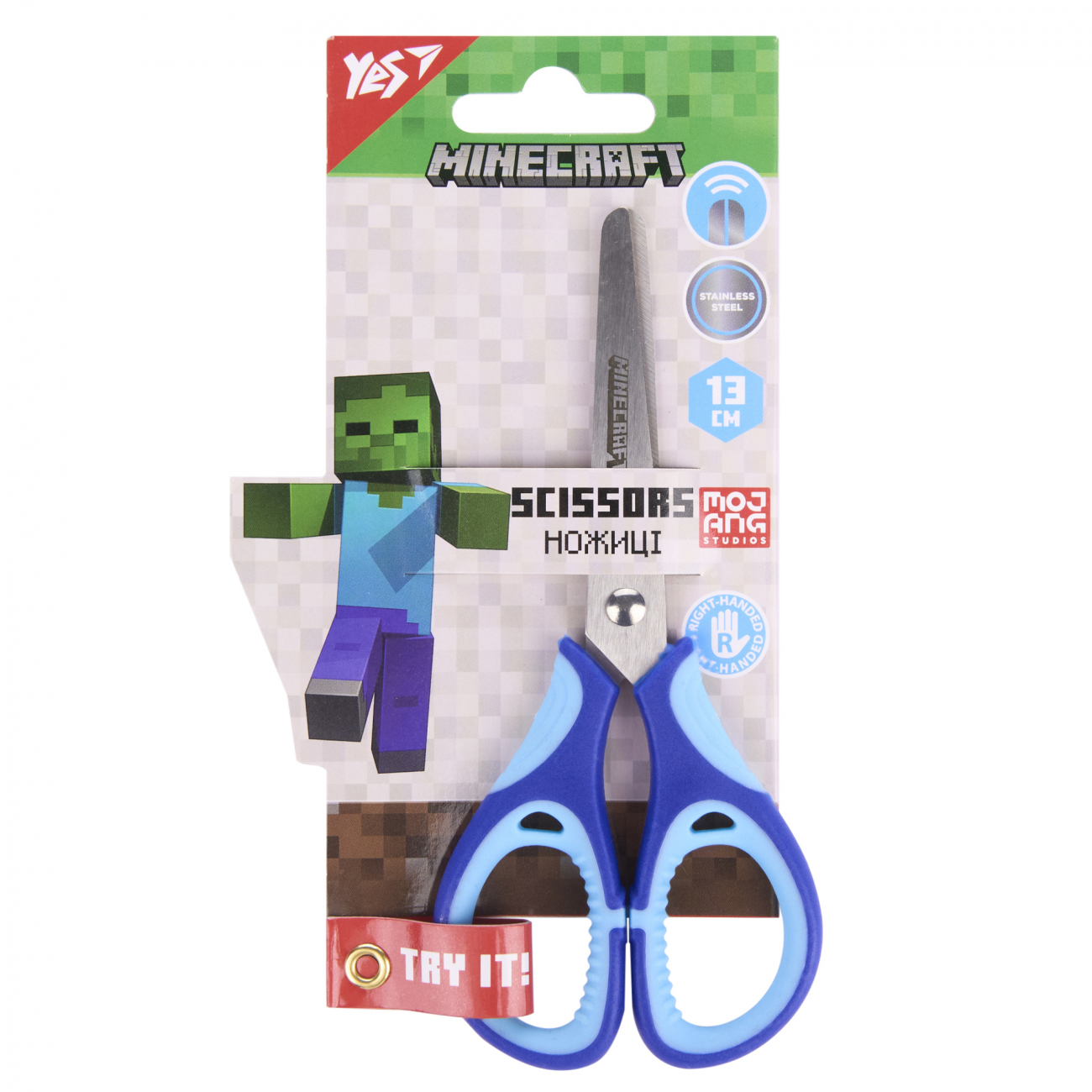 Ножницы детские 13 см Yes Minecraft резин.вставки
