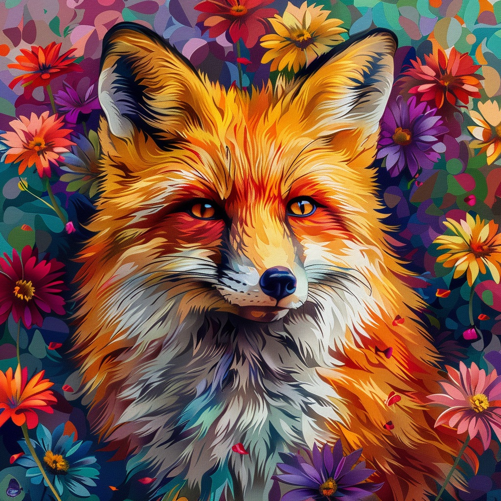 Алмазная мозаика 25×25 см Лис в цветах