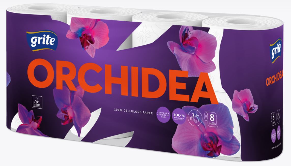 Папір туалетний Grite Orchidea Gold, 3 сл 145 відр., 8 рул/уп