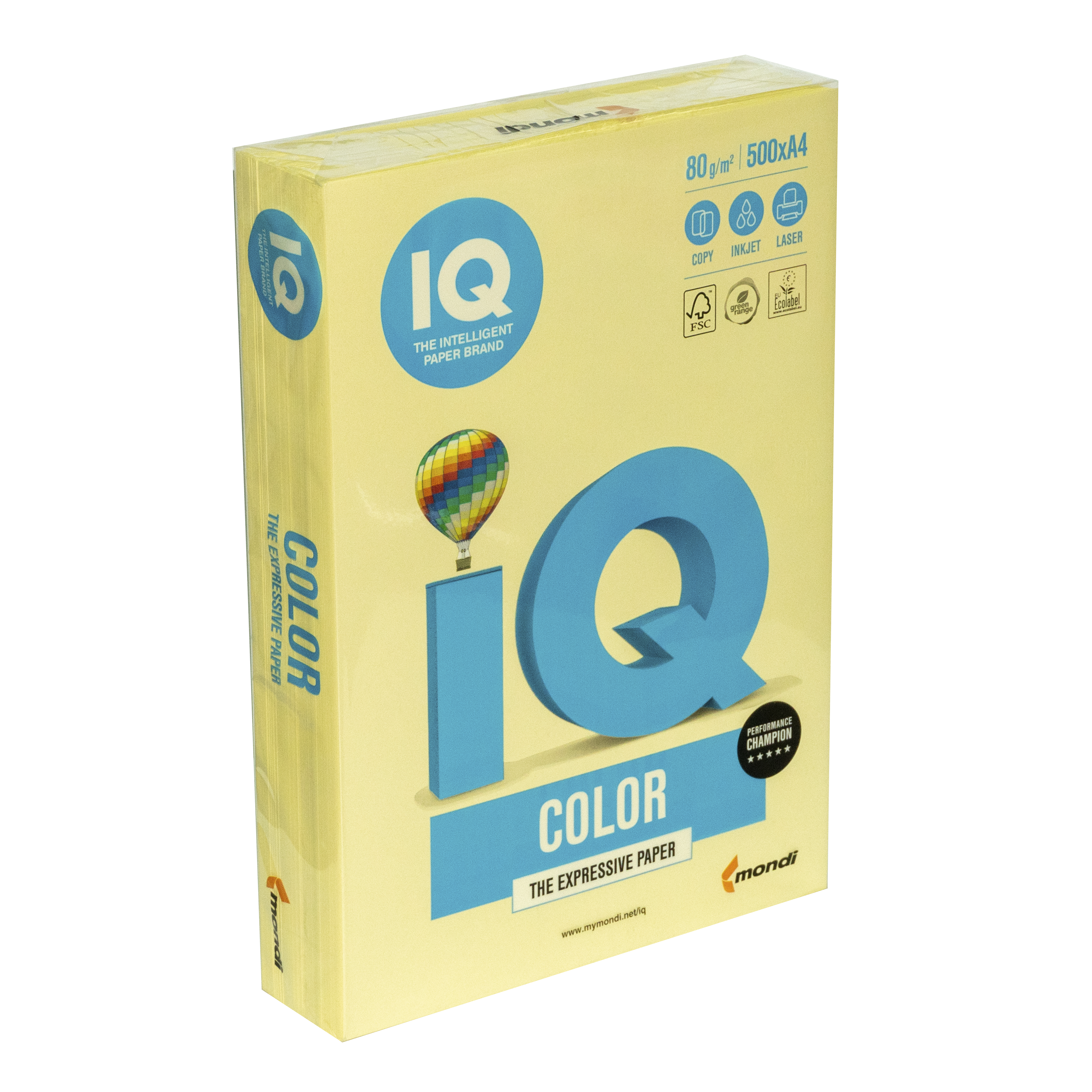Папір кольоровий А4 IQ Color 80 г/м2 YE23 пастель жовтий 500 арк