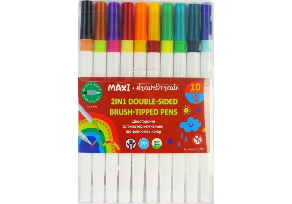 Фломастери-пензлики двосторонні, що змінюють колір, 10+10 кол