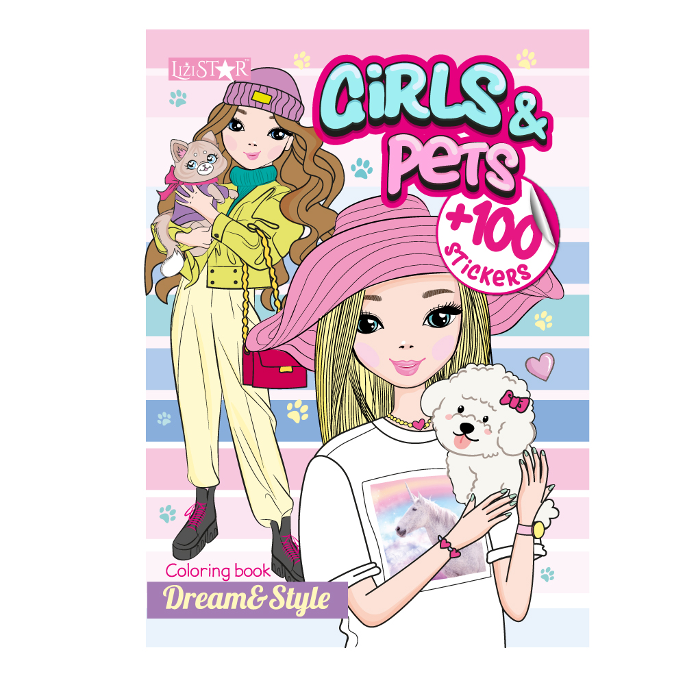 Розмальовка з наліпками Dream and Style Girls and Pets
