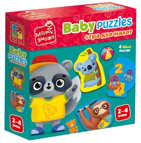 Пазлы картонные с игрой Животные. Игрушки 4 шт