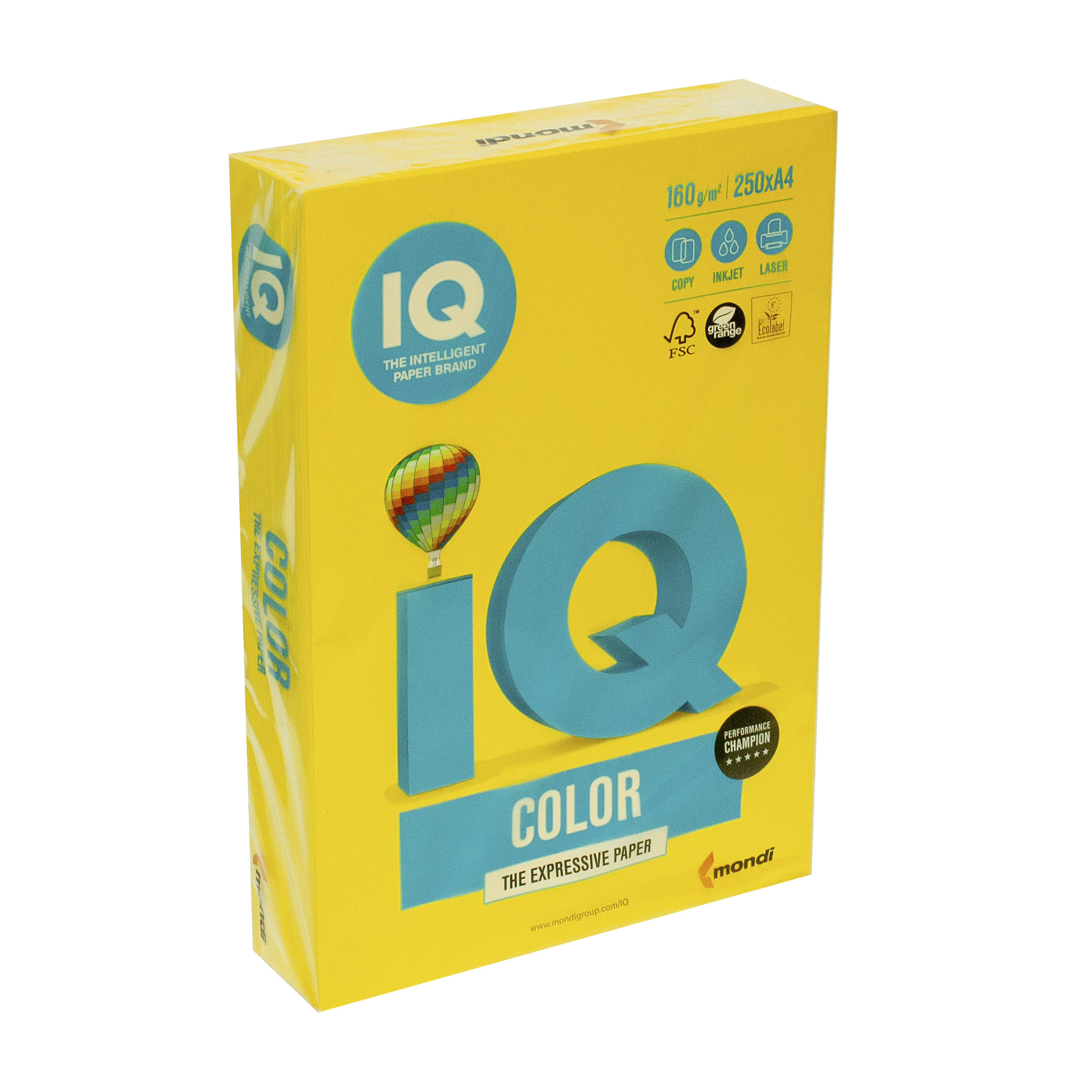 Папір кольоровий А4 IQ Color 160 г/м2 IG50 насичений cвітло-жовтий 250 арк