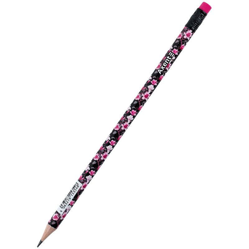Карандаш графитный Axent Floral Black HB с ластиком