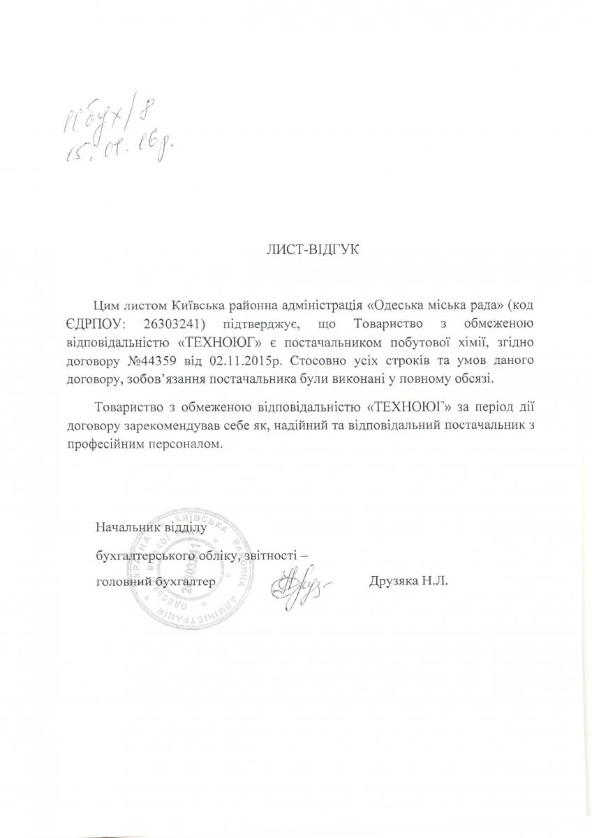 Цим листом Київська районна адміністрація "Одеська міська рада"