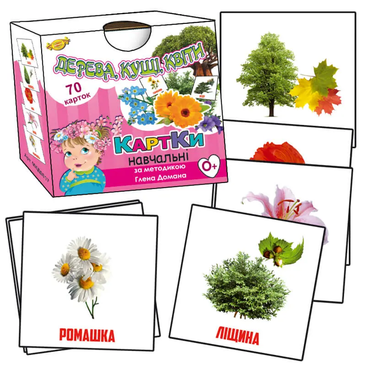 Картки навчальні за методикою Глена Домана - набір Дерева, кущі, квіти