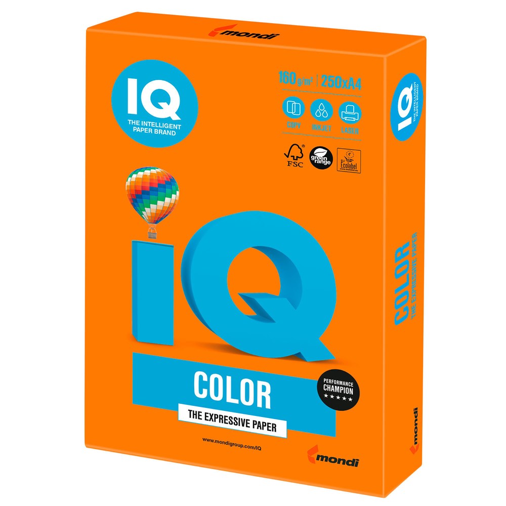 Папір кольоровий А4 IQ Color 160 г/м2 OR43 насичений помаранчевий 250 арк