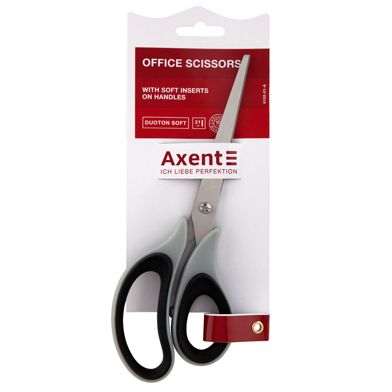 Ножиці 21 см Axent Duoton Soft гумові вставки, сіро-чорні