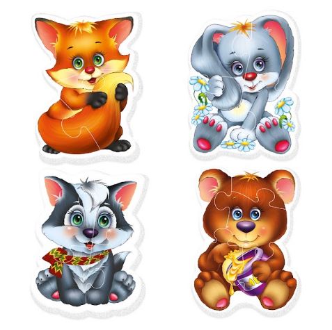 Пазлы Baby puzzle Лесные жители: лиса, заяц, волк, медведь 4 шт
