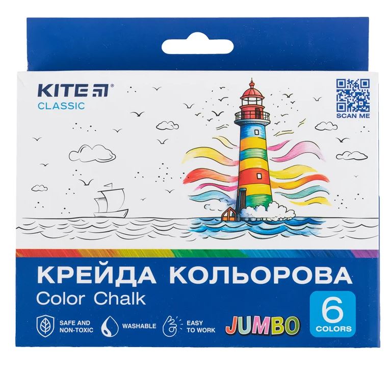 Мел цветной JUMBO 6 шт Kite Classic круглый
