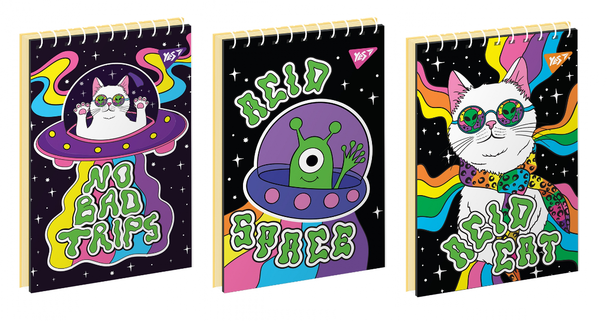 Блокнот А6 80 арк спіраль клітинка Acid space асорті