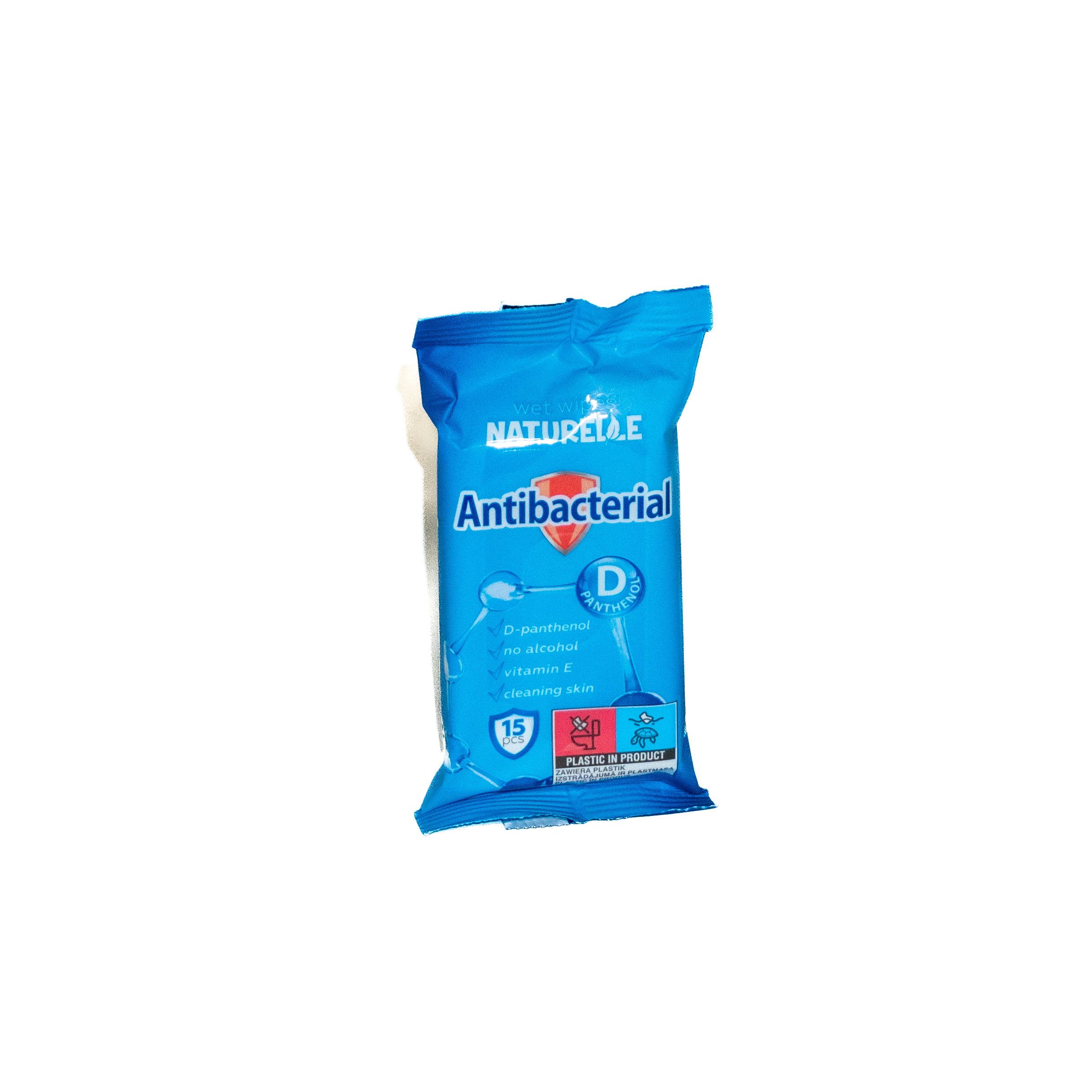 Серветки вологі 15 шт., Naturelle antibacterial з подорожником