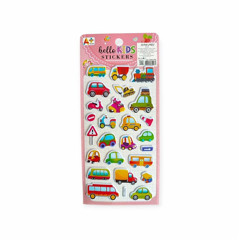 Наклейки 10х22 см Автомобілі, вантажівки мікс