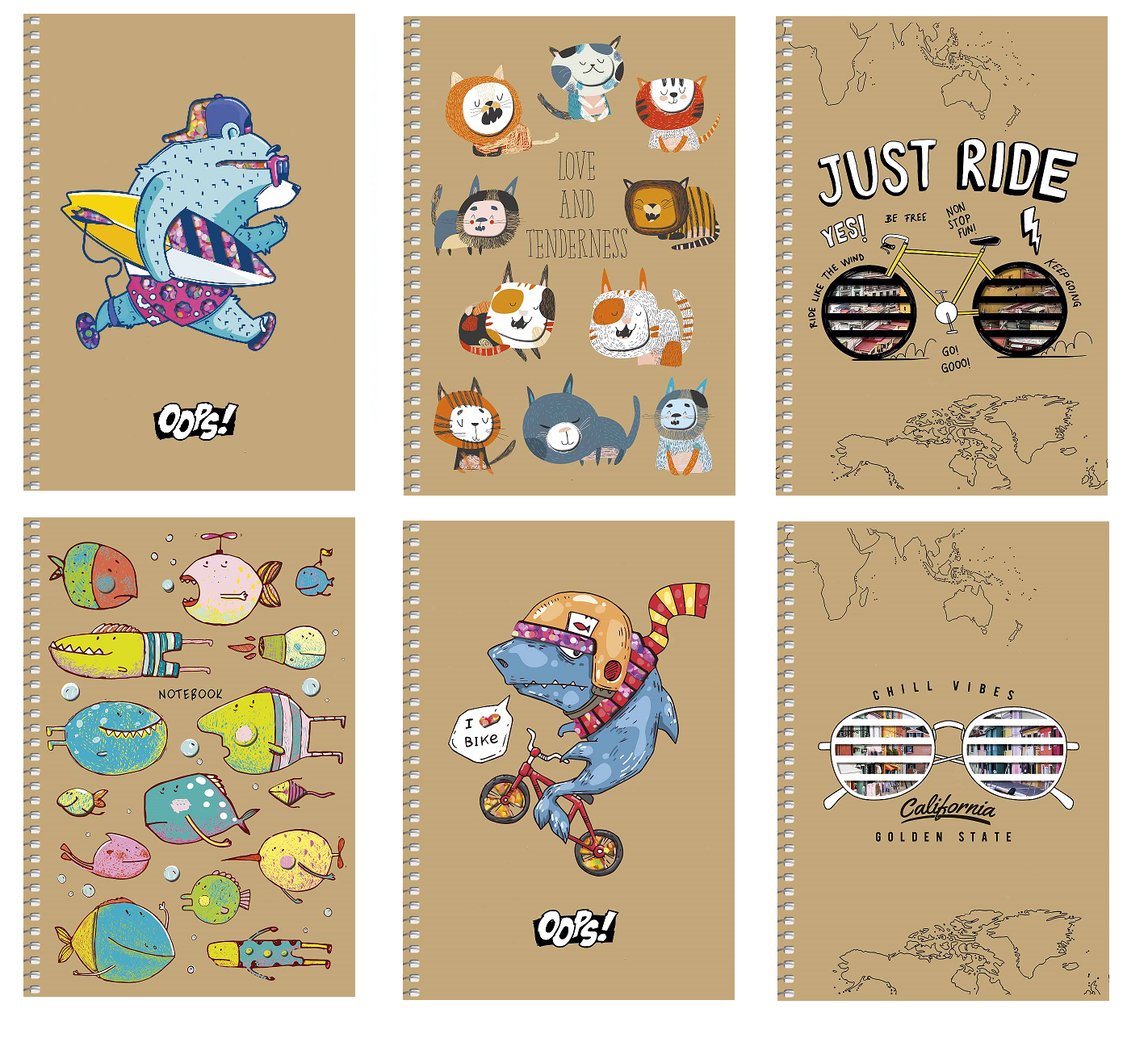 Блокнот А5 96 арк спіраль без лініювання крафт обл крем блок STUDENT 6116 Асорті