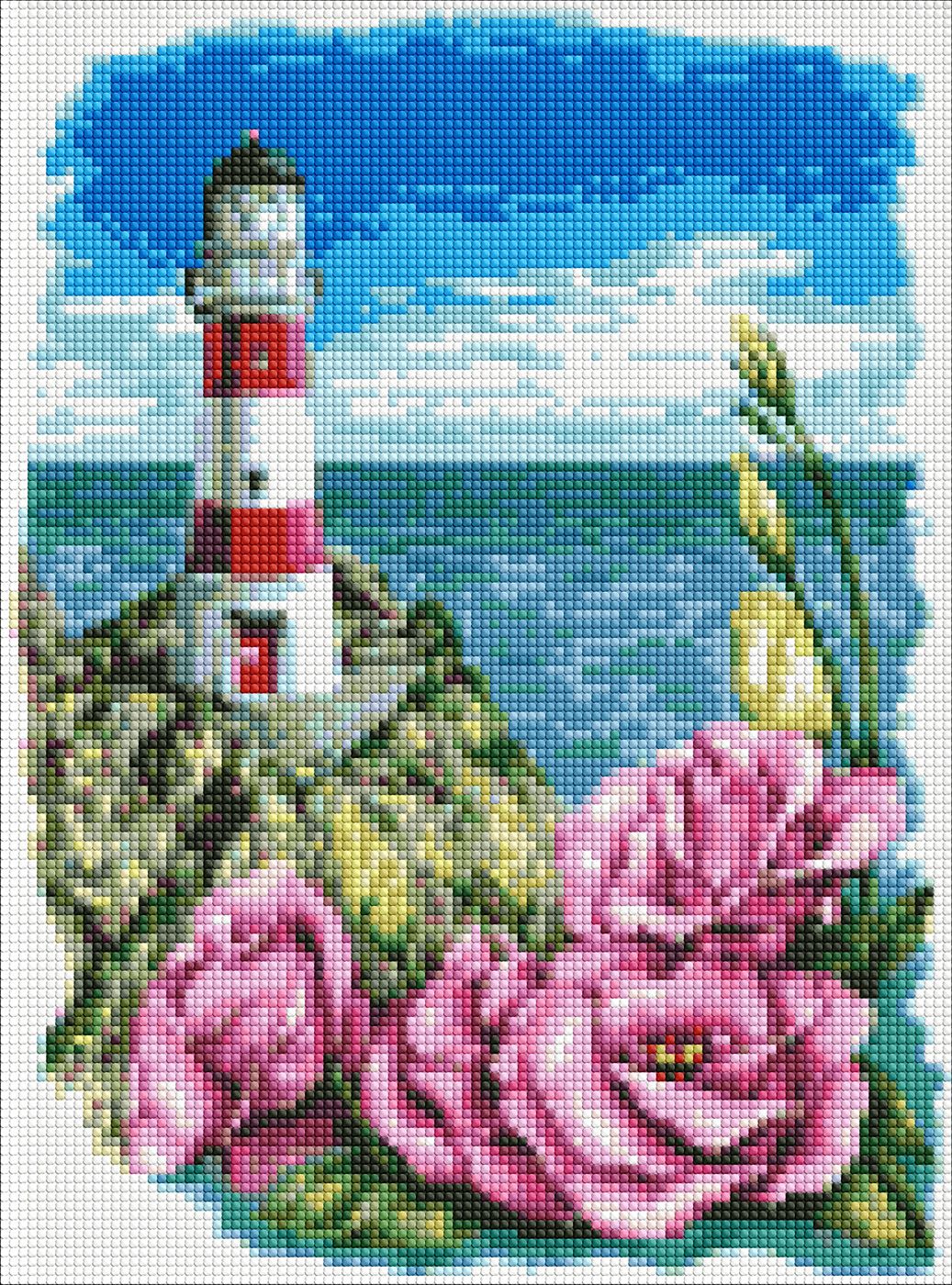 Алмазна мозаїка Маяк з еустомами 30х40 см