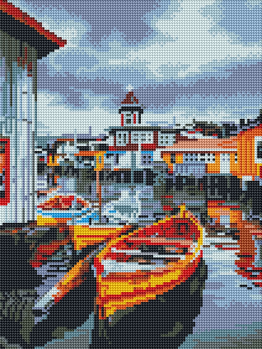 Алмазная мозаика 30x40 см Лодка у городка