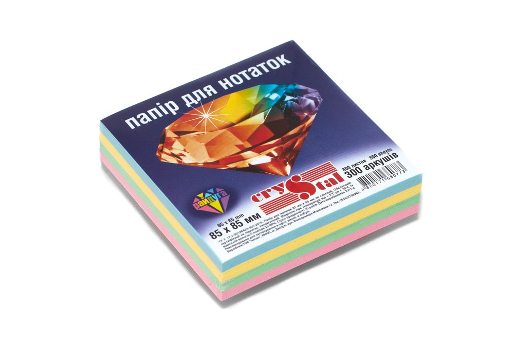 Папір для нотаток Crystal Color 85*85*300 арк. непроклеєний
