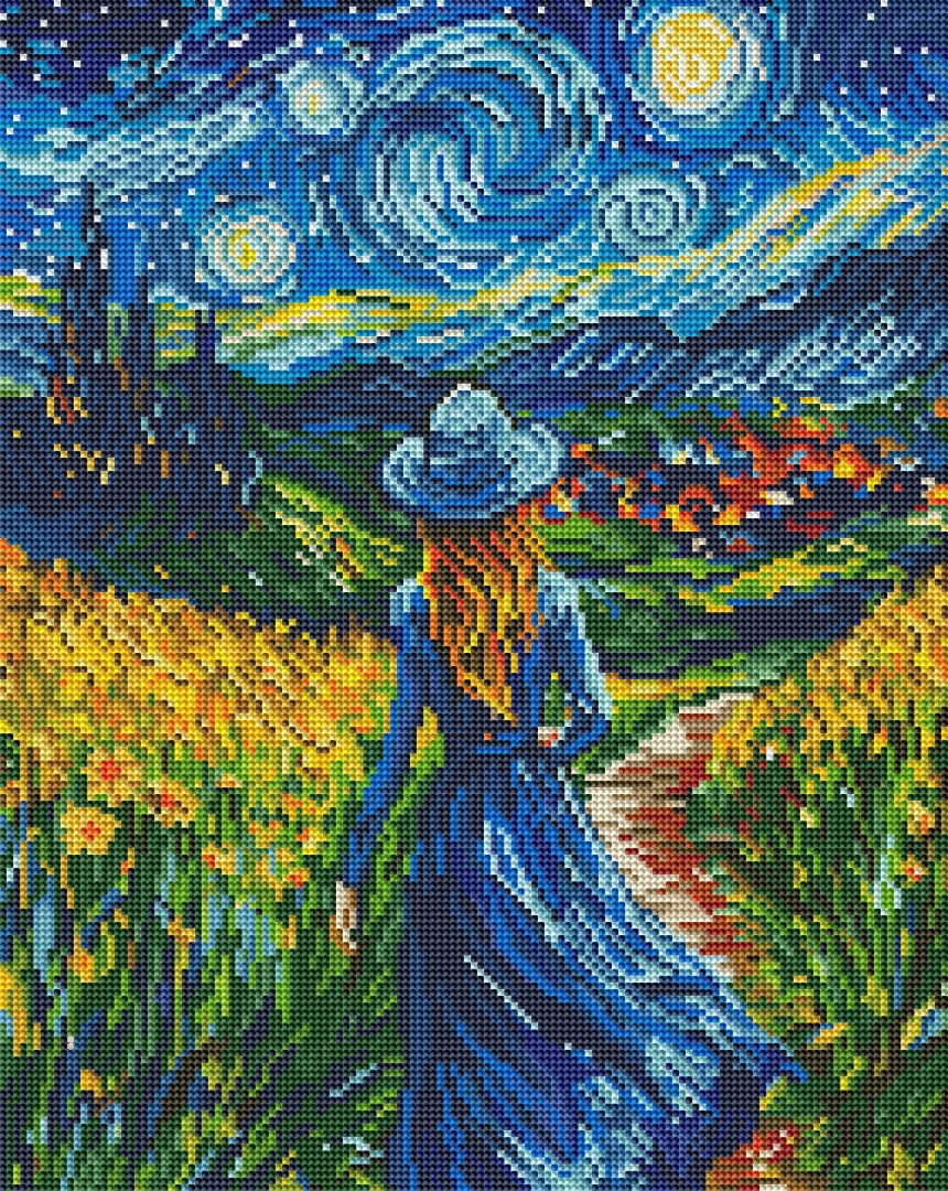 Алмазная мозаика 40х50 Девушка в звёздную ночь