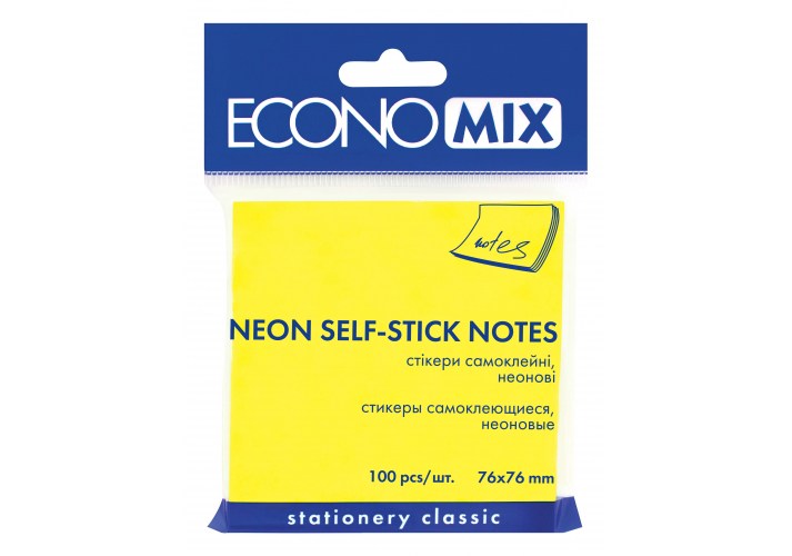 Блок паперу з липким шаром Economix 75*75*100 арк жовтий неон