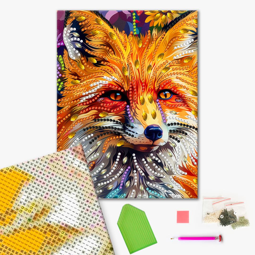 Алмазная мозаика 25×25 см Лис в цветах