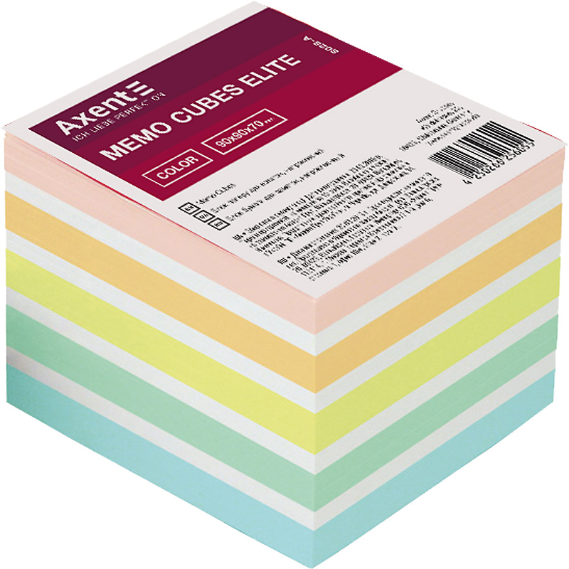 Бумага для заметок Axent Elite Color 90*90*70 мм непроклеенная