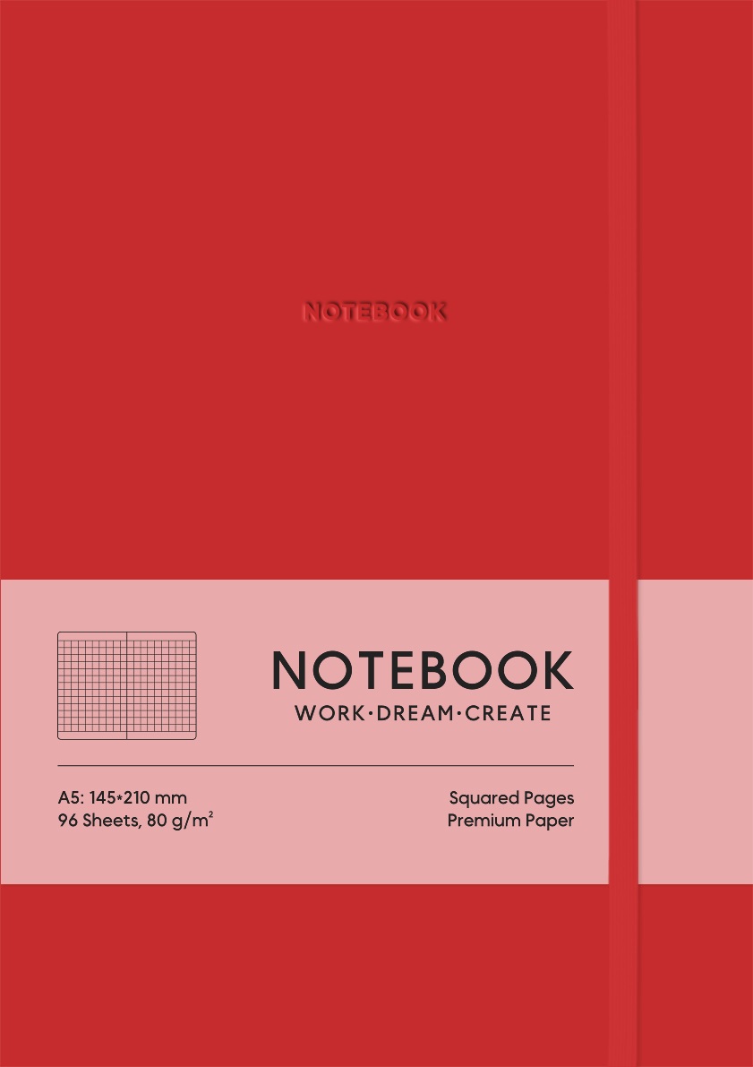 Зошит А5 96 арк клітинка тв палітурка поліуретан на гумці крем блок 7117 червоний