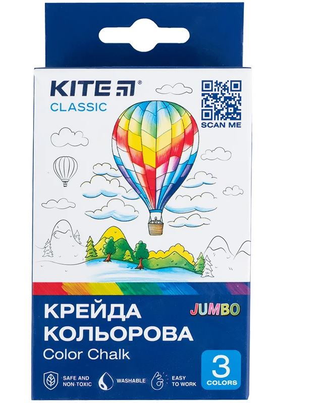 Мел цветной JUMBO 3 шт Kite Classic круглый
