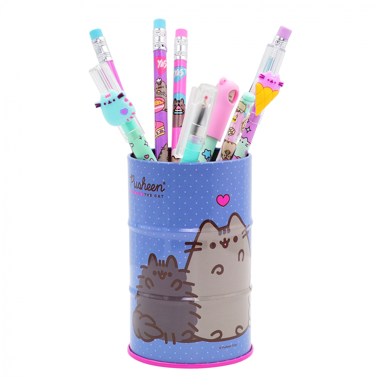 Підставка для ручок кругла Yes Pusheen метал, блакитна
