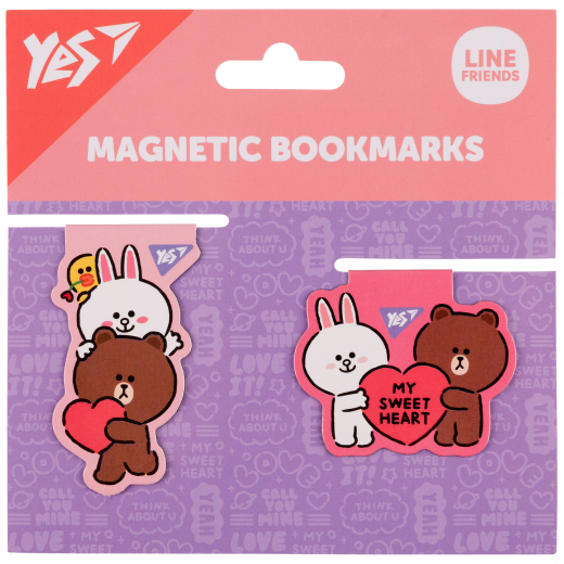 Закладки магнитные YES Line Friends Sweet heart, 2шт