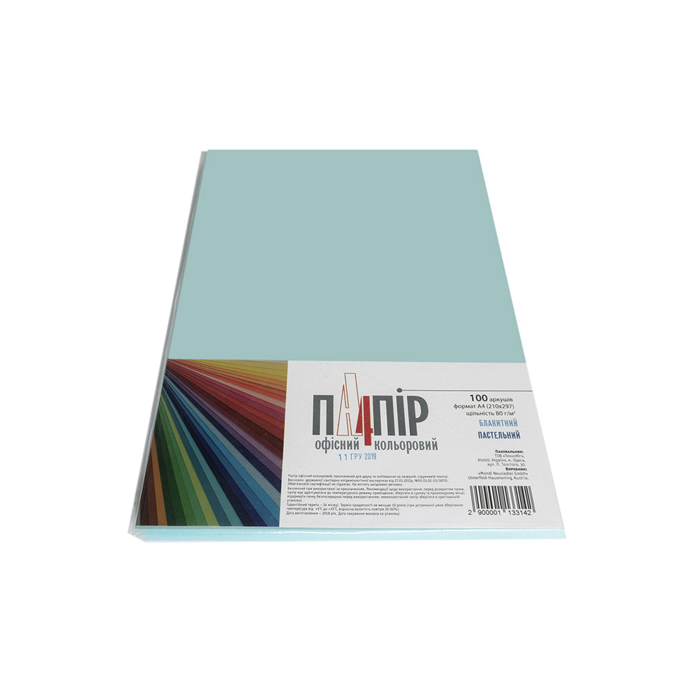 Папір кольоровий А4 IQ Color 80 г/м2 OBL70 пастель блакитний 100 арк