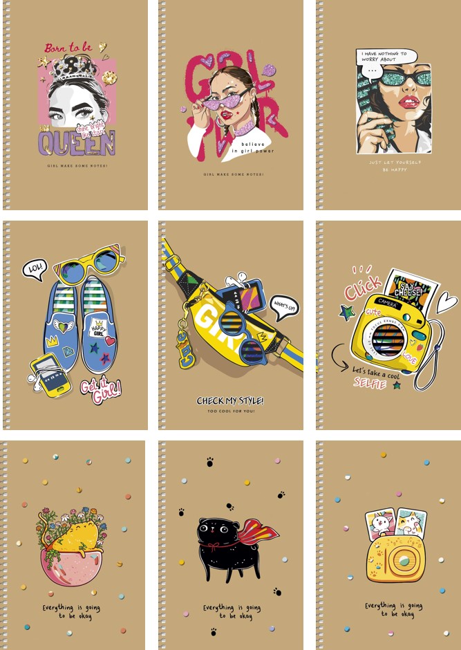 Блокнот А5 96 арк спіраль без лініювання крафт обкл лазерна висічка крем блок STUDENT 6115 Асорті