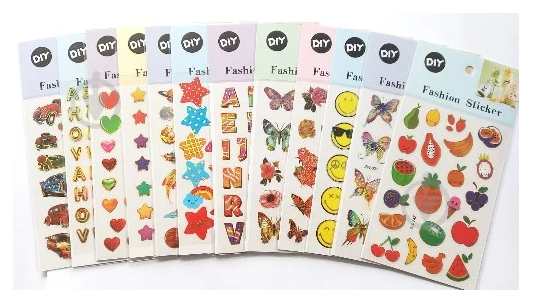 Наклейки 10х20 см плоские микс