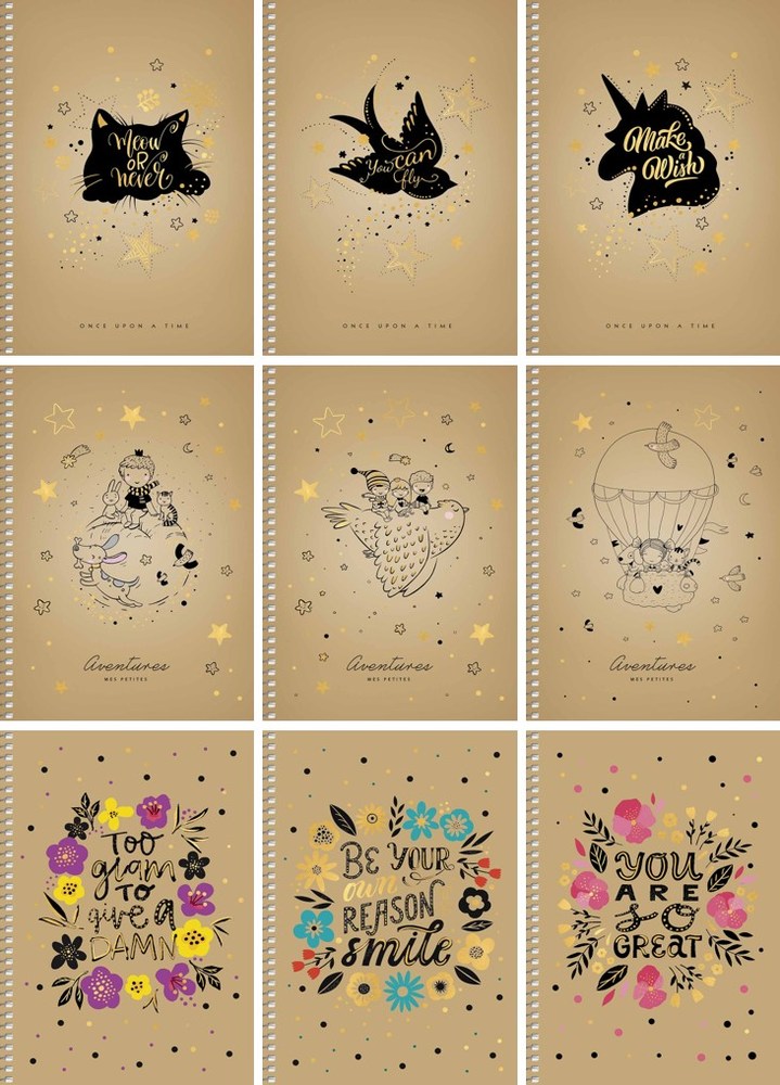 Блокнот А5 96 арк спіраль клітинка крафт обкл крем блок тисн STUDENT 6100 Асорті