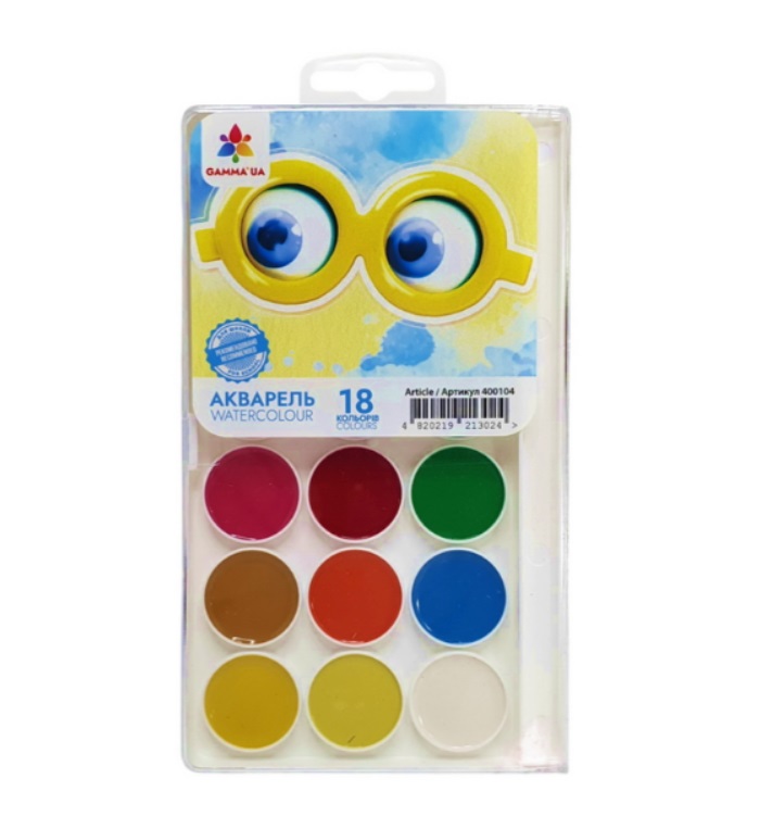 Акварель GAMMA`UA 18 цв., б/к, пластик (400104)
